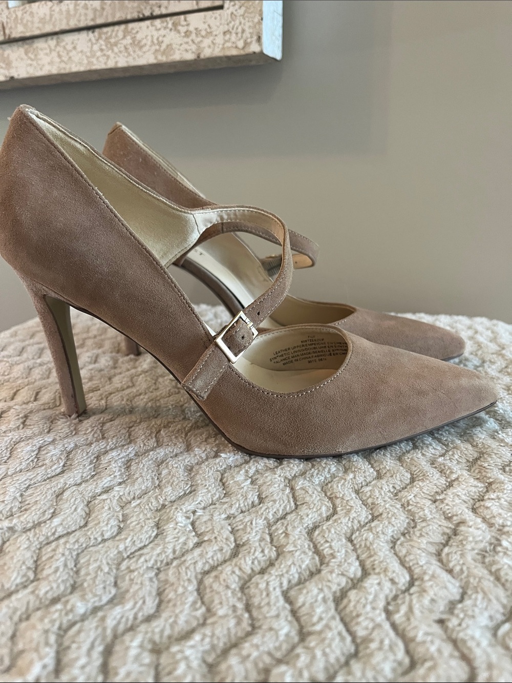 Nine West Taupe Suede Pointed-Toe Mary Jane Heels